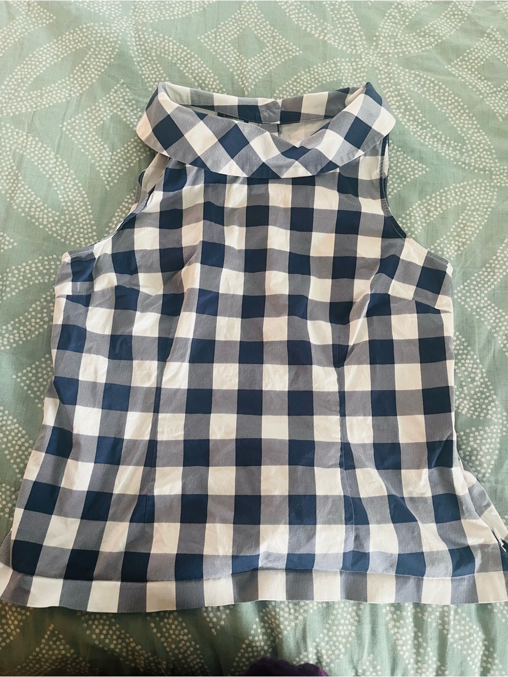 Navy and White Gingham Sleeveless Collar Camisole